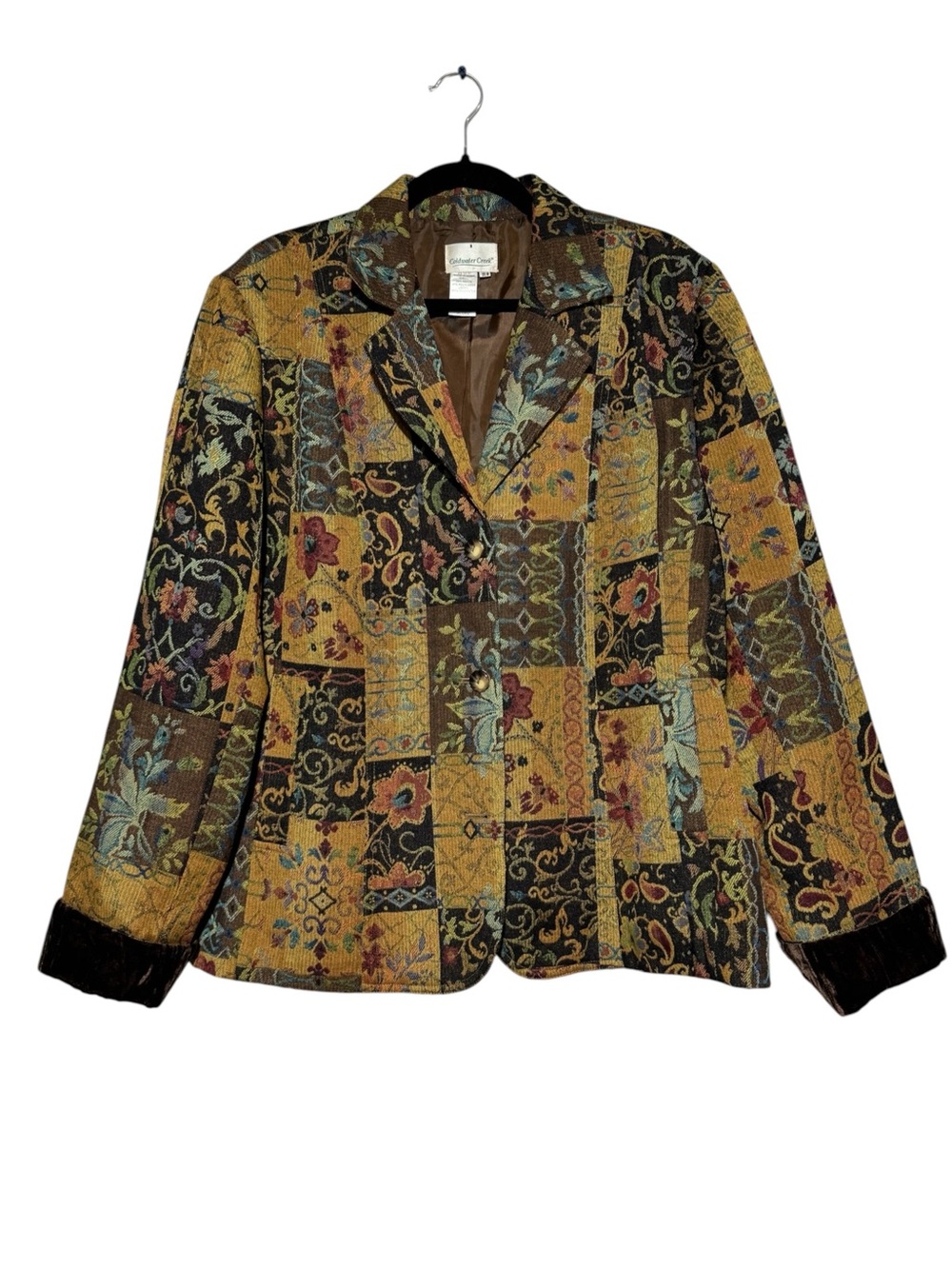 Coldwater Creek Patchwork Tapestry Blazer Size XXL Quilted Velvet Artsy
